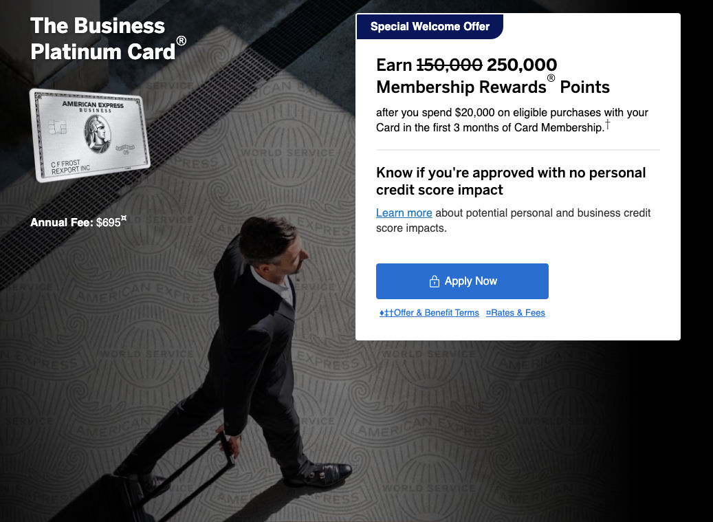 Amex Business Platinum Card 250k offer January 17 2025