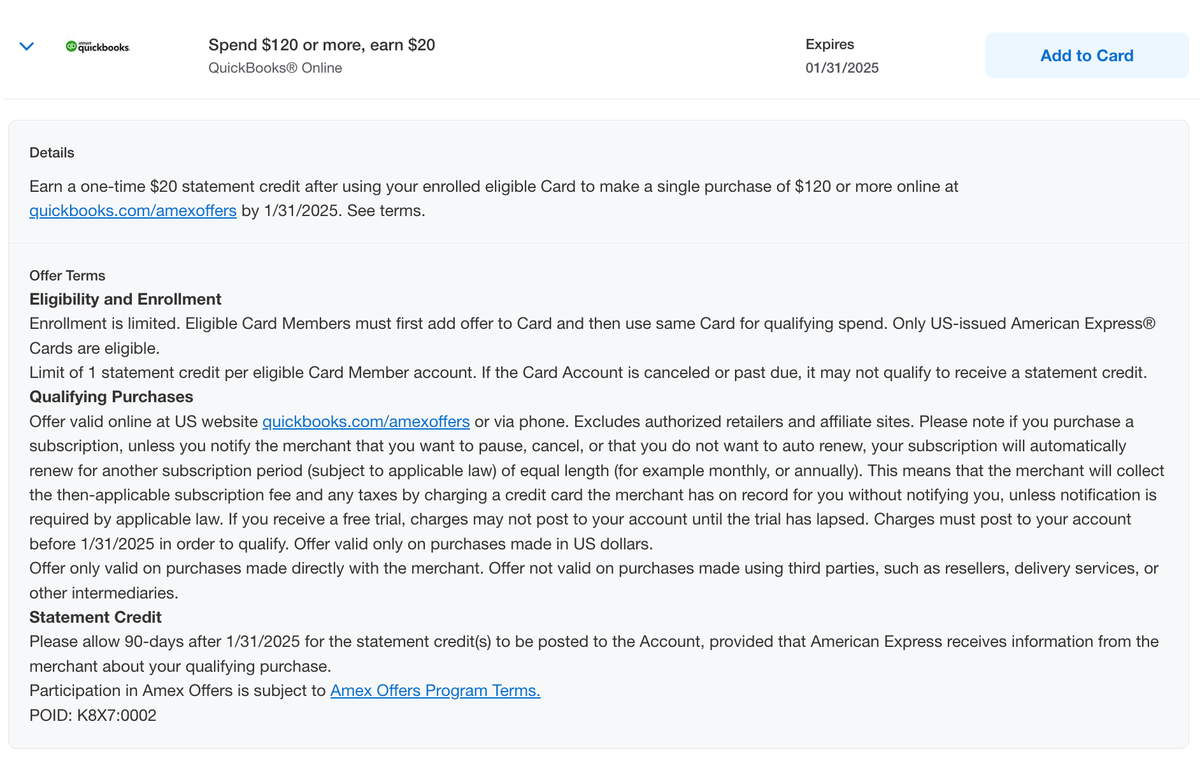 Amex Offer January 2025 QuickBooks online