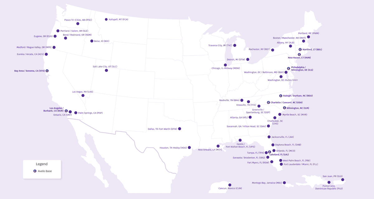 Avelo New Route Map