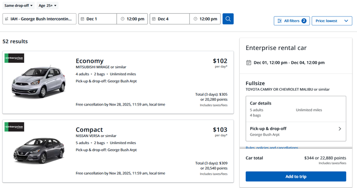 Booking a rental car in Chase Travel Booking a rental car in Chase Travel