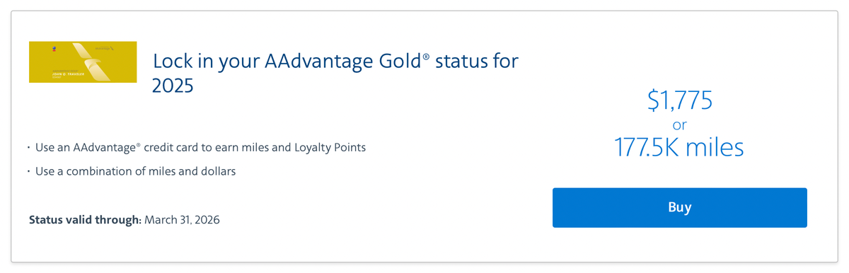 Buy American Airlines AAdvantage status Gold 2025