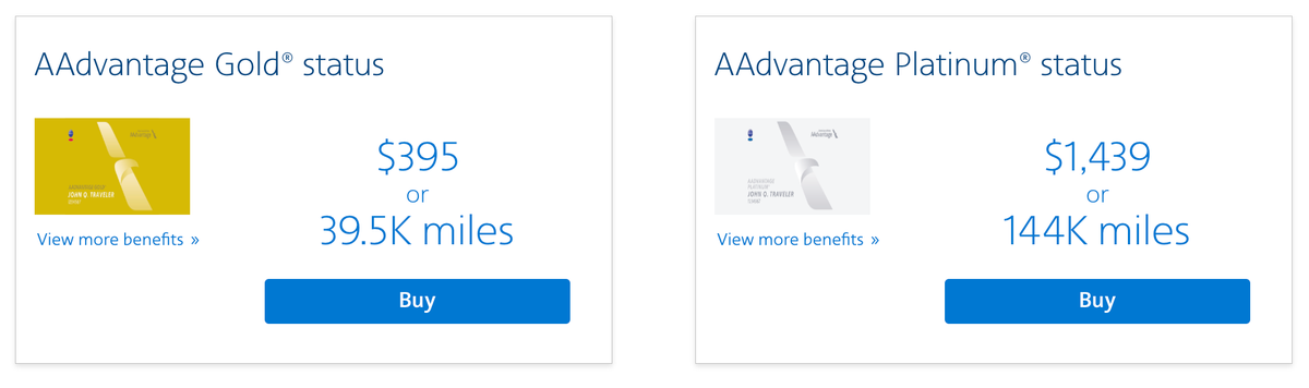 Buy American Airlines AAdvantage status Gold or Platinum cheaper offer 2025