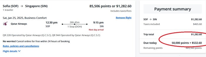 Chase Travel Combine Points and Cash