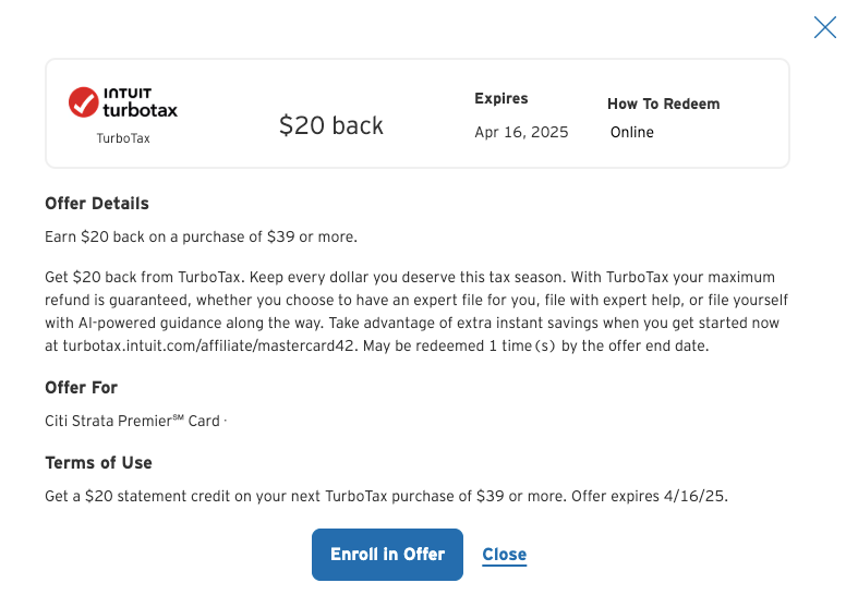 Citi Merchant Offer January 2025 Intuit TurboTax