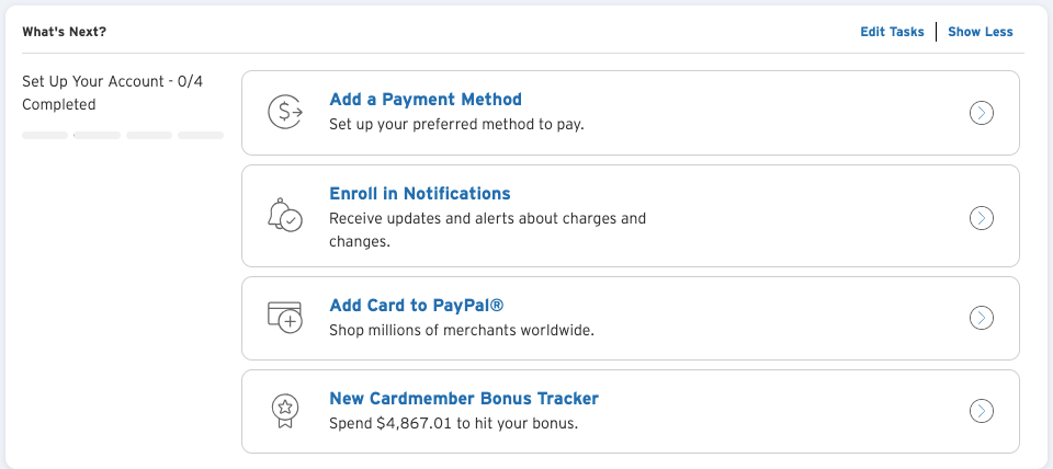 Citi credit card account setup with link to bonus tracker