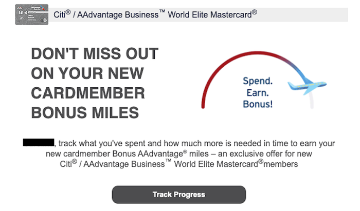 Citi email about tracking welcome bonus