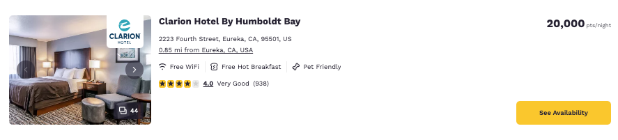 Clarion Hotel by Humboldt Bay new pricing 20k Choice points