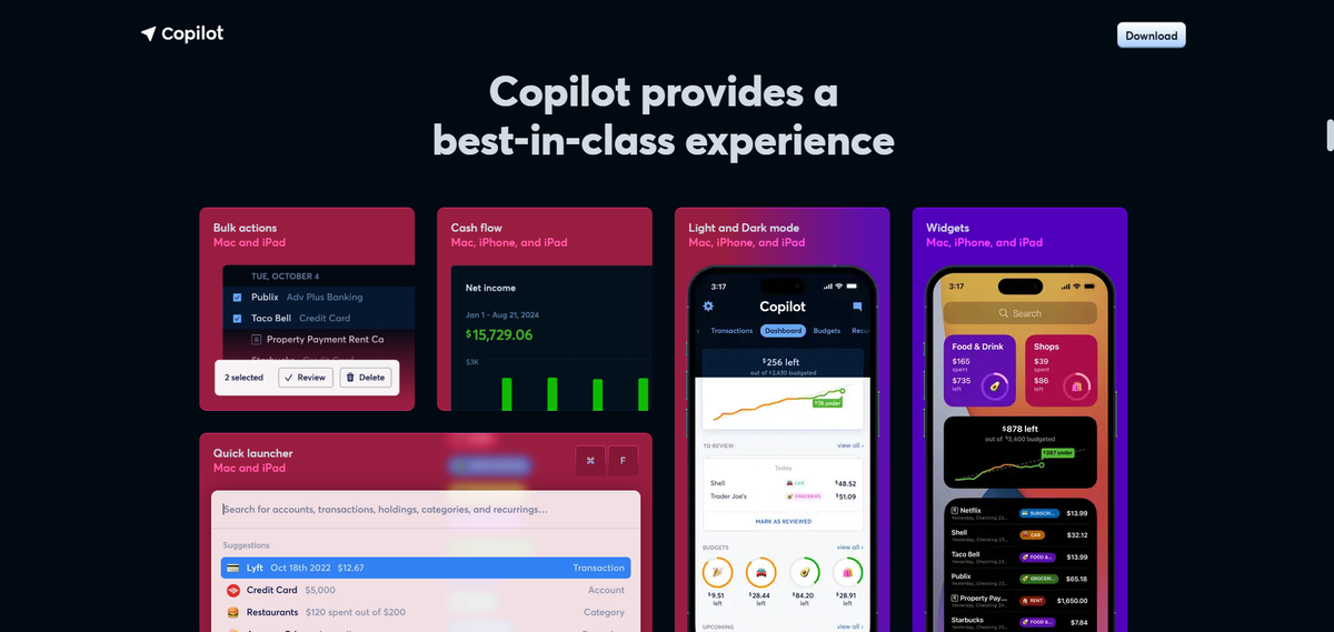 Copilot credit card expense management app