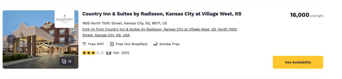 Country Inn Suites by Radisson Kansas City Village West new pricing 16k Choice points