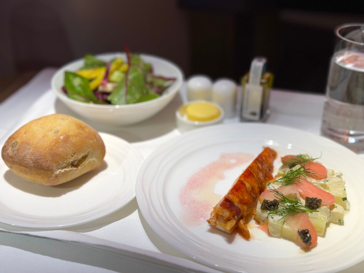 Emirates Airbus A350 business class FnB lobster tail starter