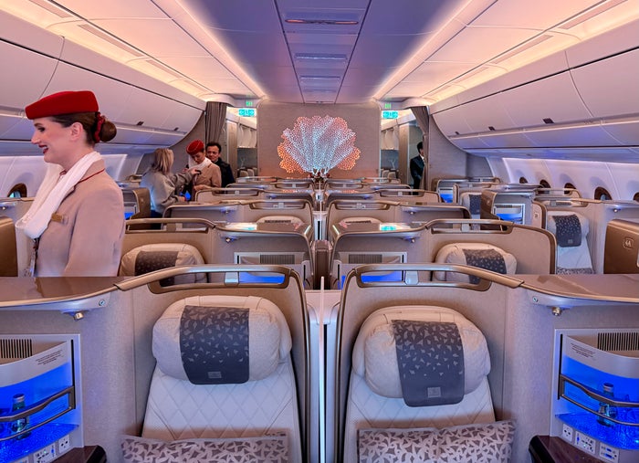 Emirates First A380 seat screen Emirates Airbus A350 business class cabin