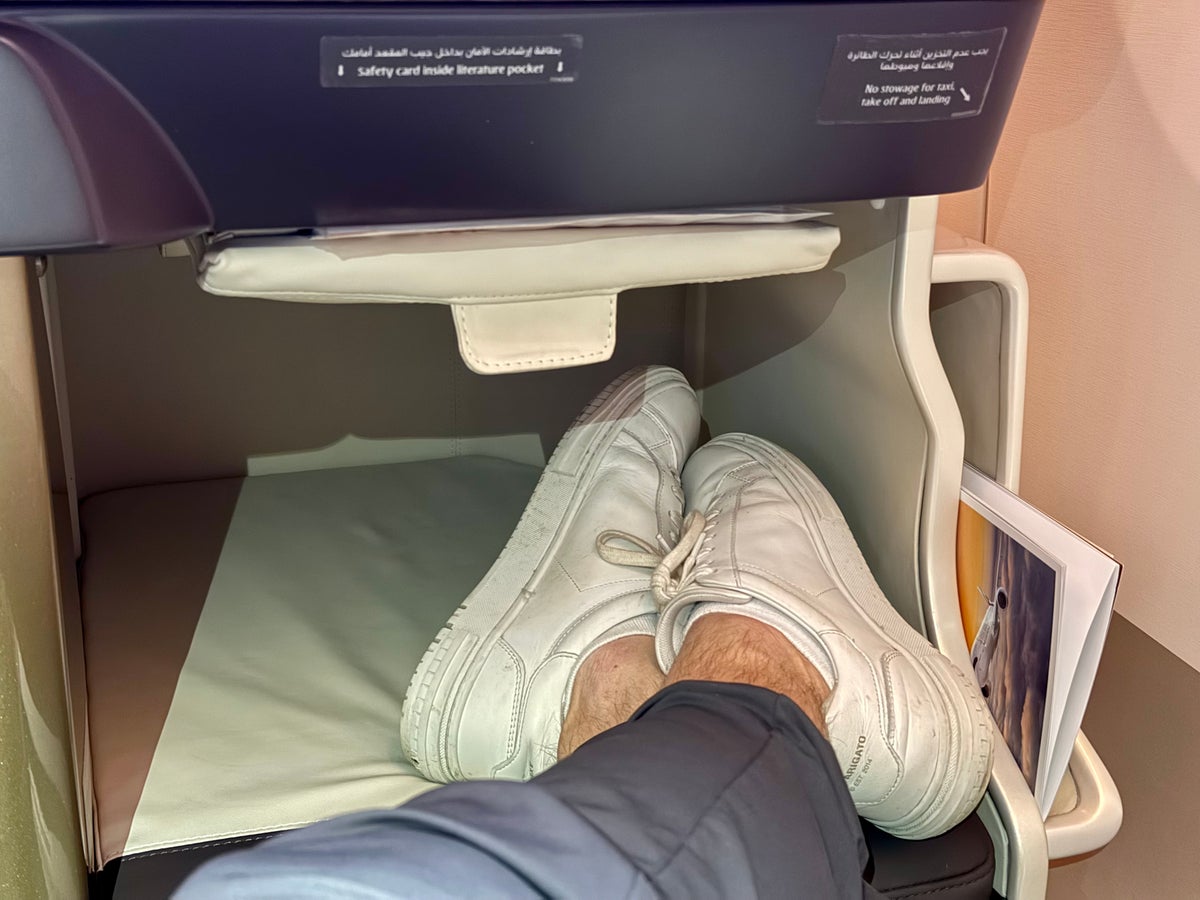 Emirates Airbus A350 business class seat footwell