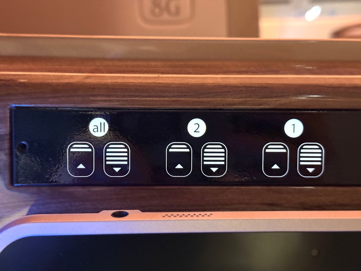 Emirates Airbus A350 business class seat window shade controls