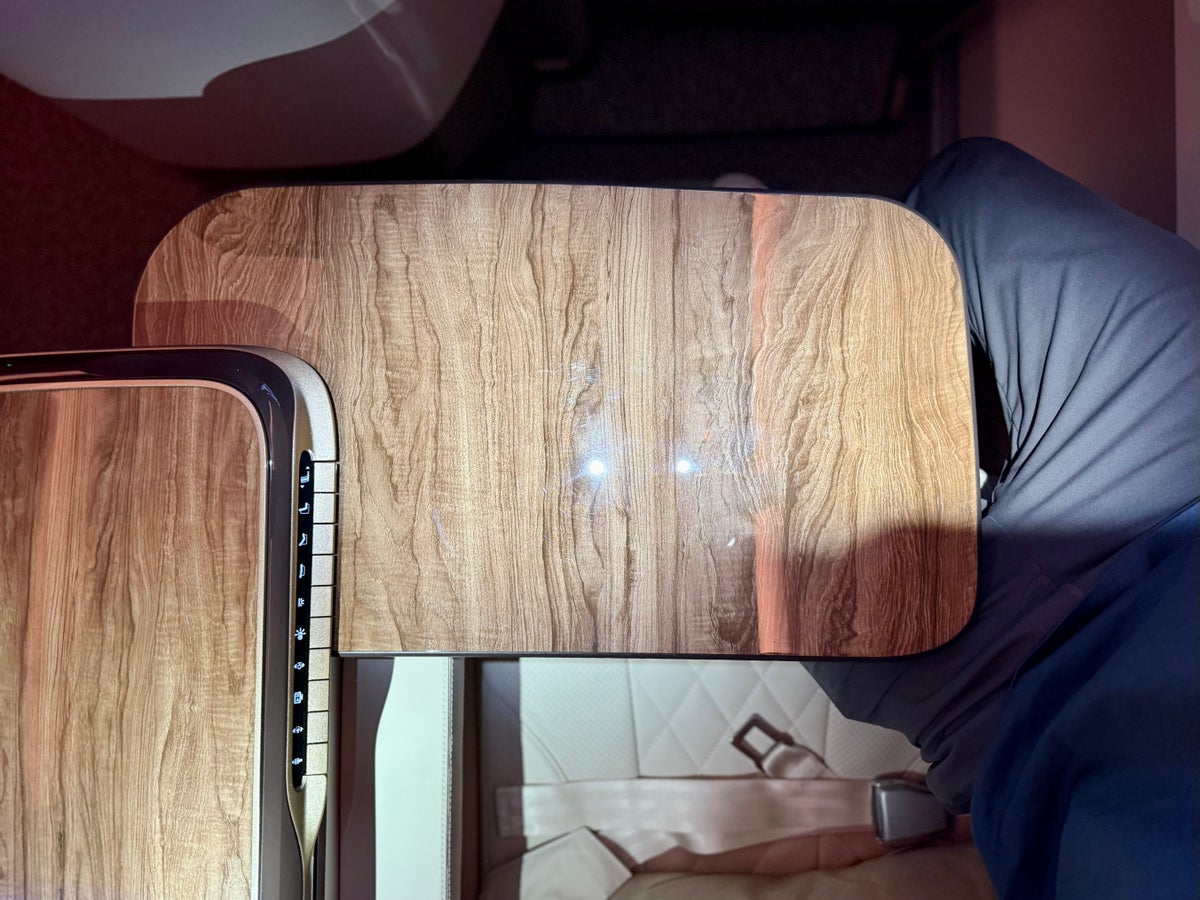 Emirates Airbus A350 business class tray table egress