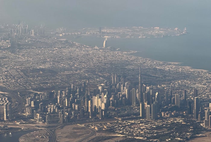 Emirates Airbus A350 inaugural flying over Dubai 