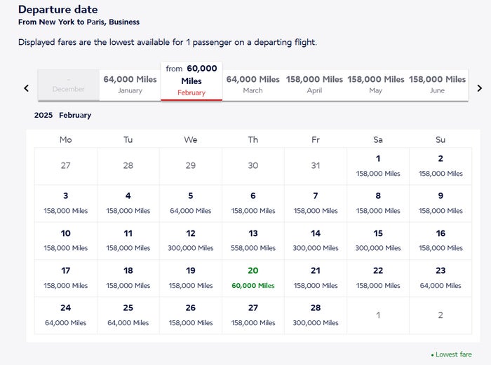 Flying Blue award calendar devalued