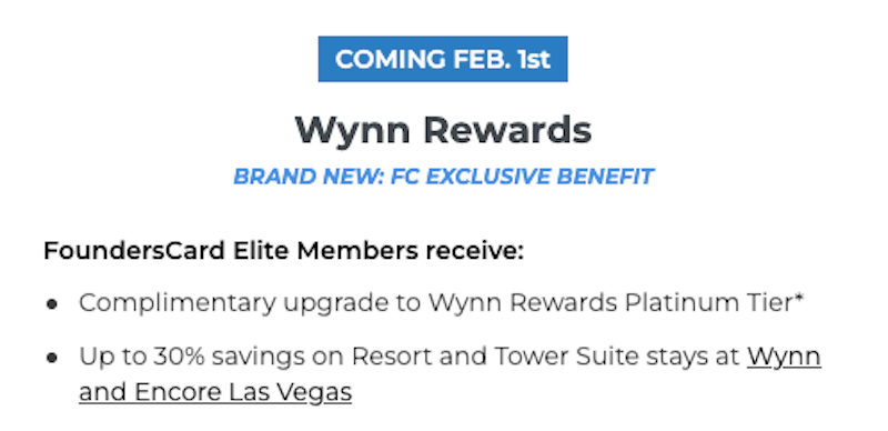 FoundersCard Wynn benefits starting February 1 2025