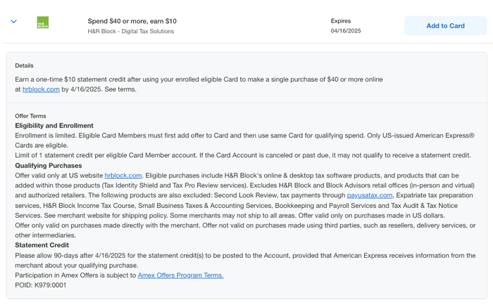 HR block Amex Offer HR block Amex Offer