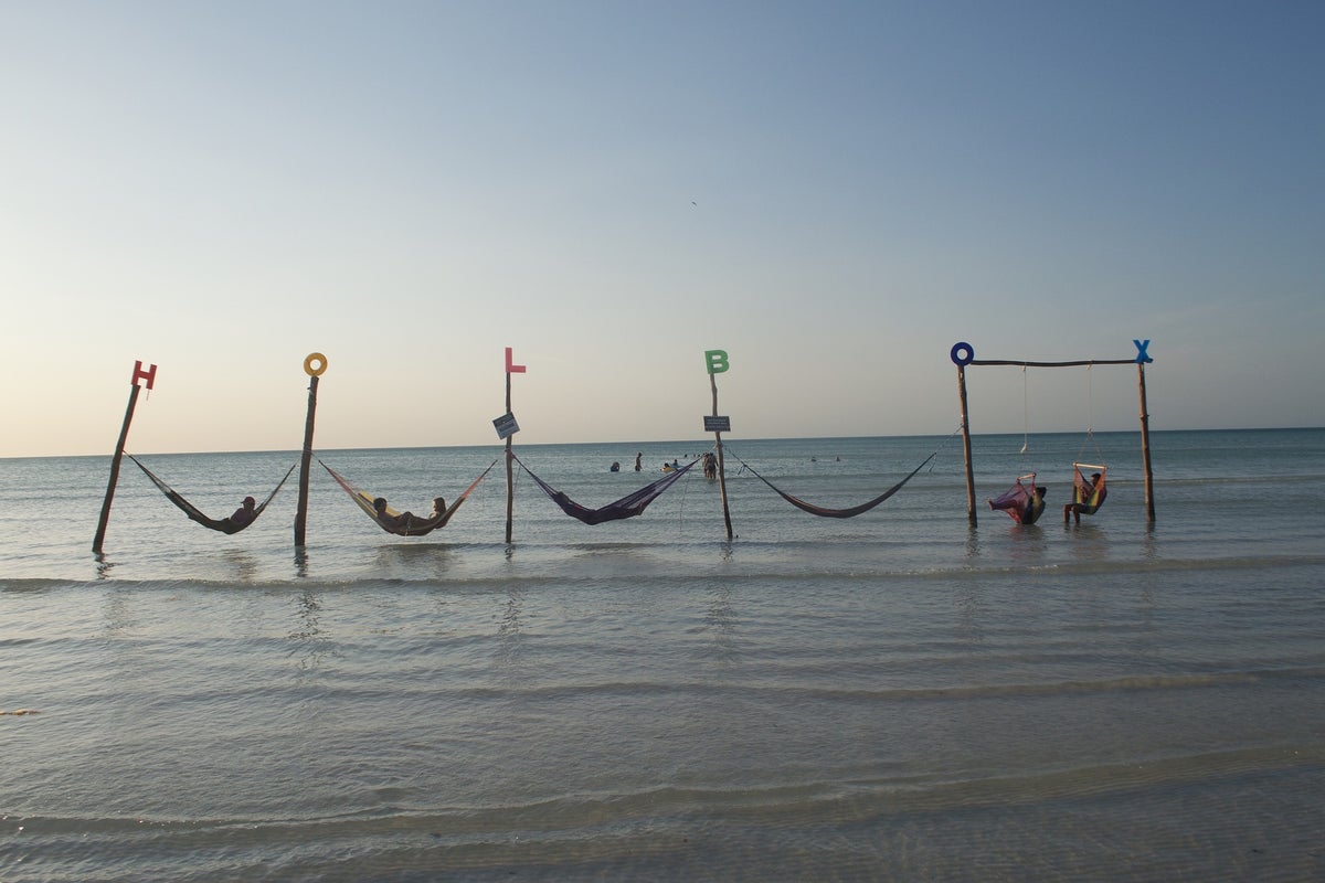 hammocks in the sea in mexico