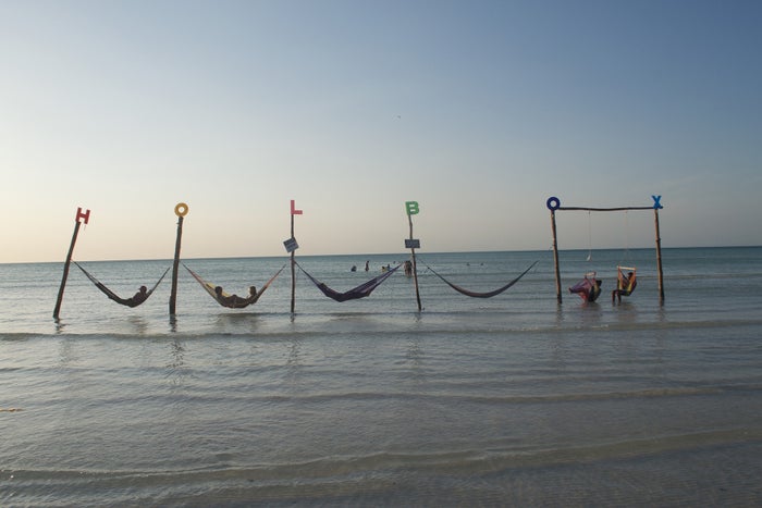 Holbox Mexico hammocks in the sea in mexico