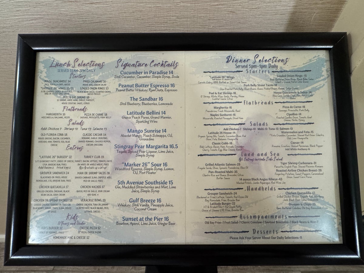 Hyatt House Naples Latitude 26 menu 