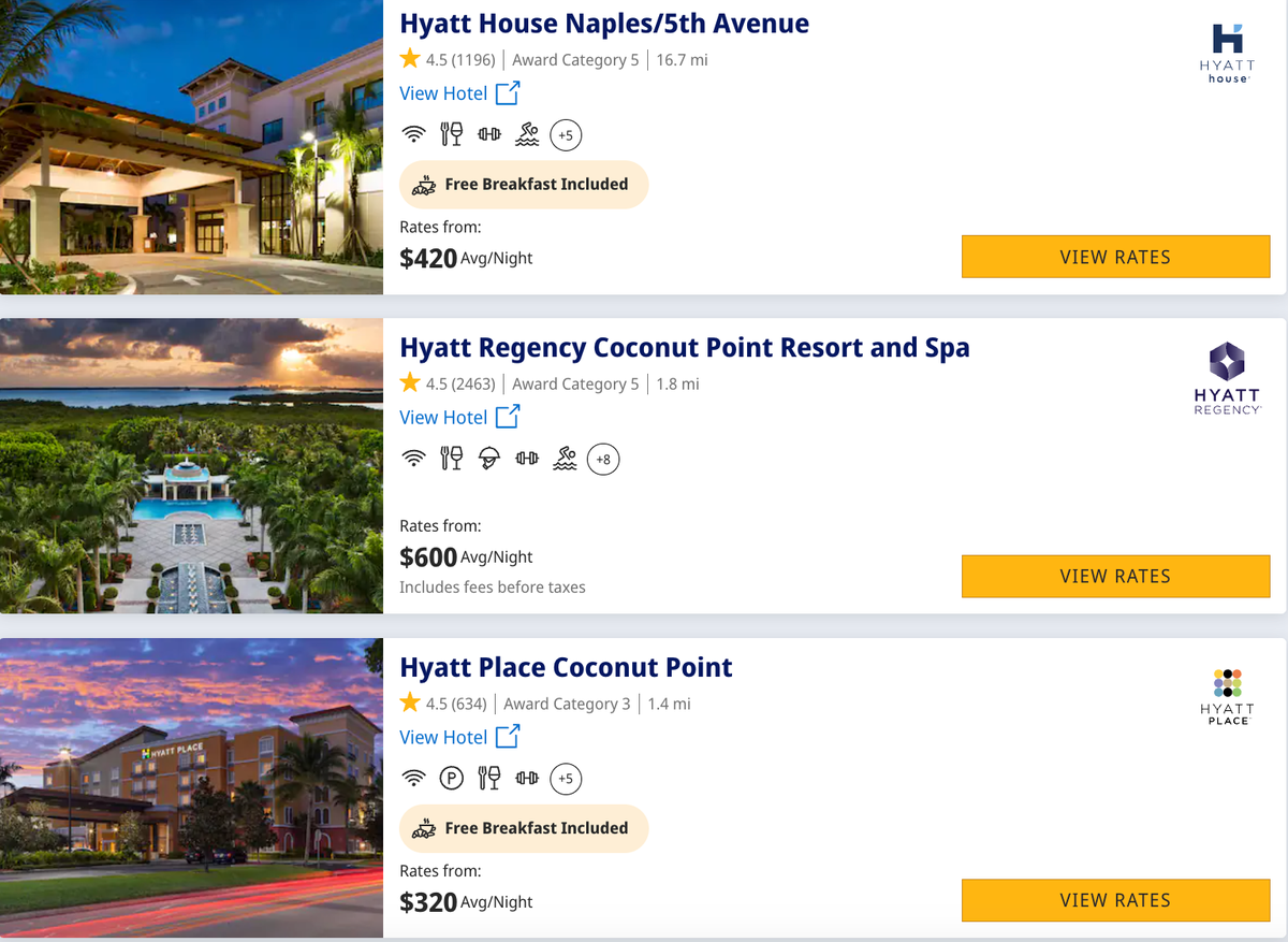 Hyatts in Naples Cash Rates