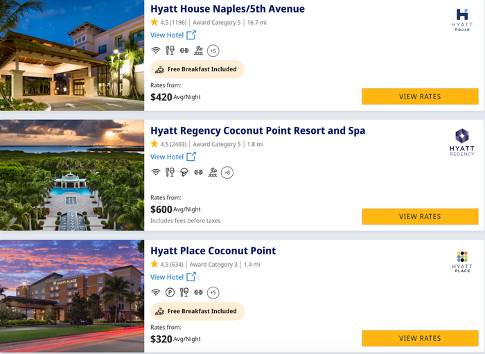 Hyatts in Naples Cash Rates