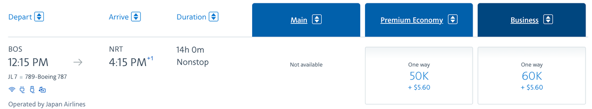 JAL BOS to NRT