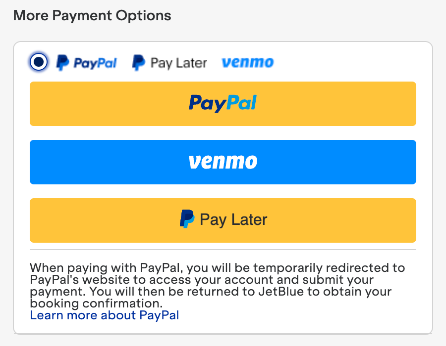 JetBlue Venmo payment button