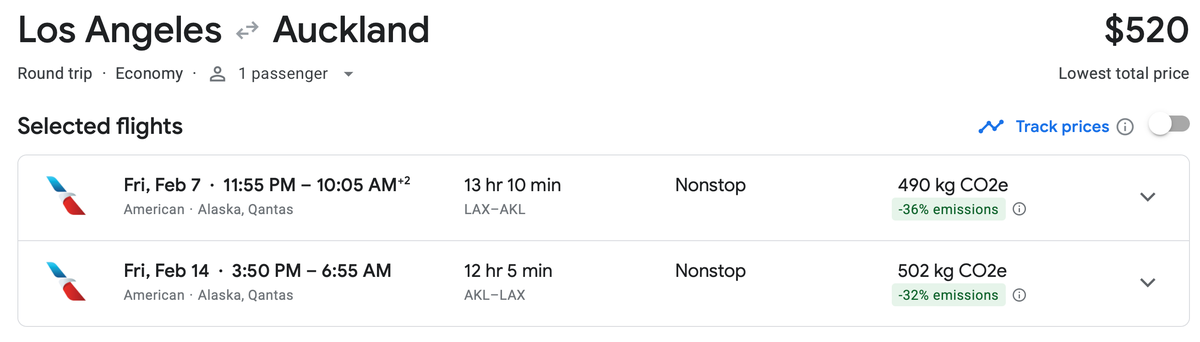 LAX AKL cash fare