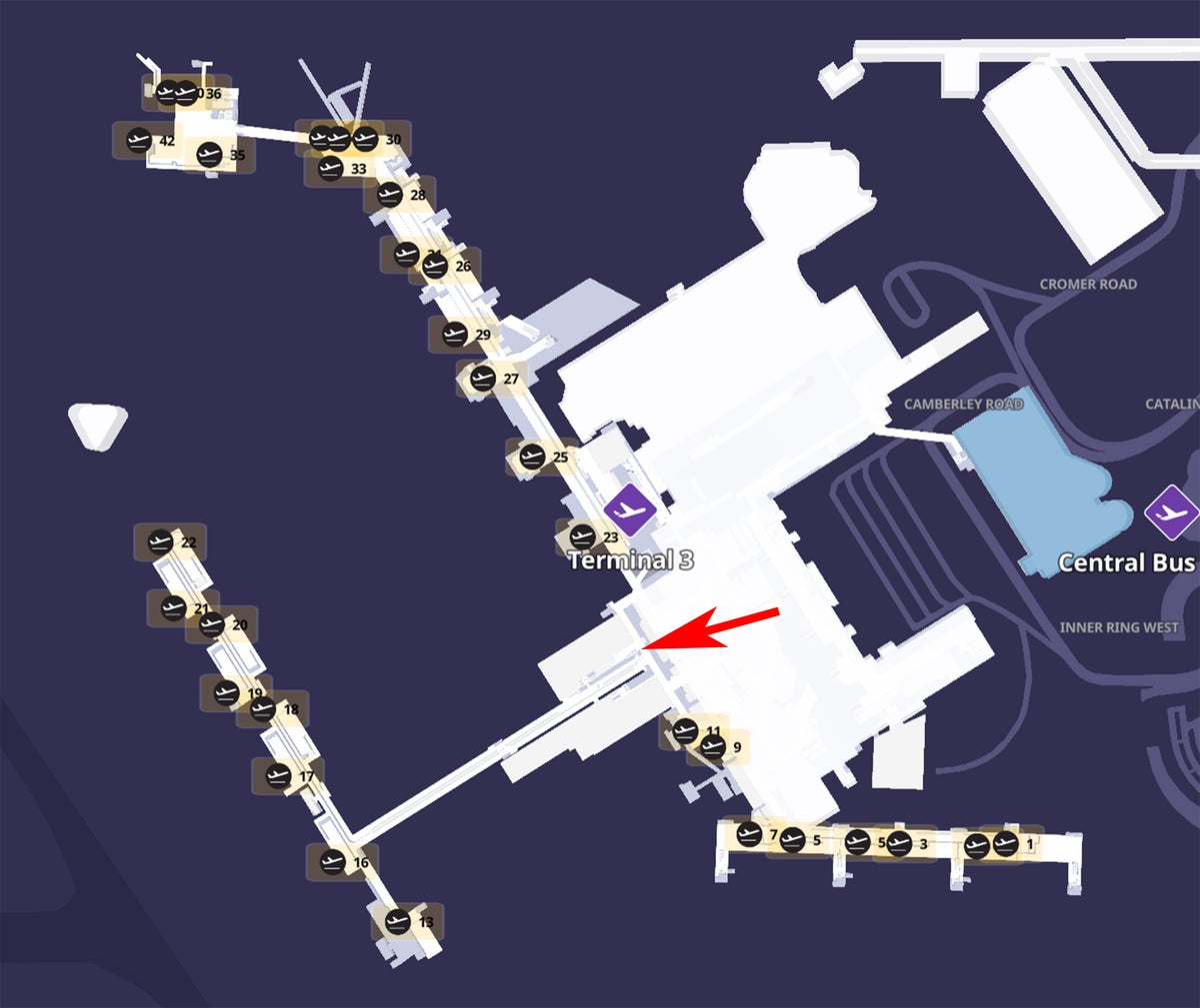 London Heathrow Terminal 3 map with Clubhouse location