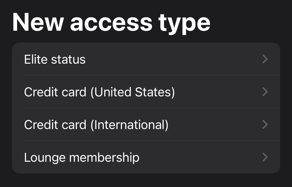 Loungepedia app add access type