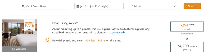 Maui Coast Hotel Stash Rewards rates