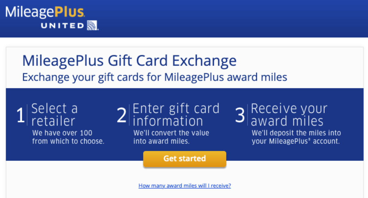 MileagePlus Gift Card Exchange Home Page