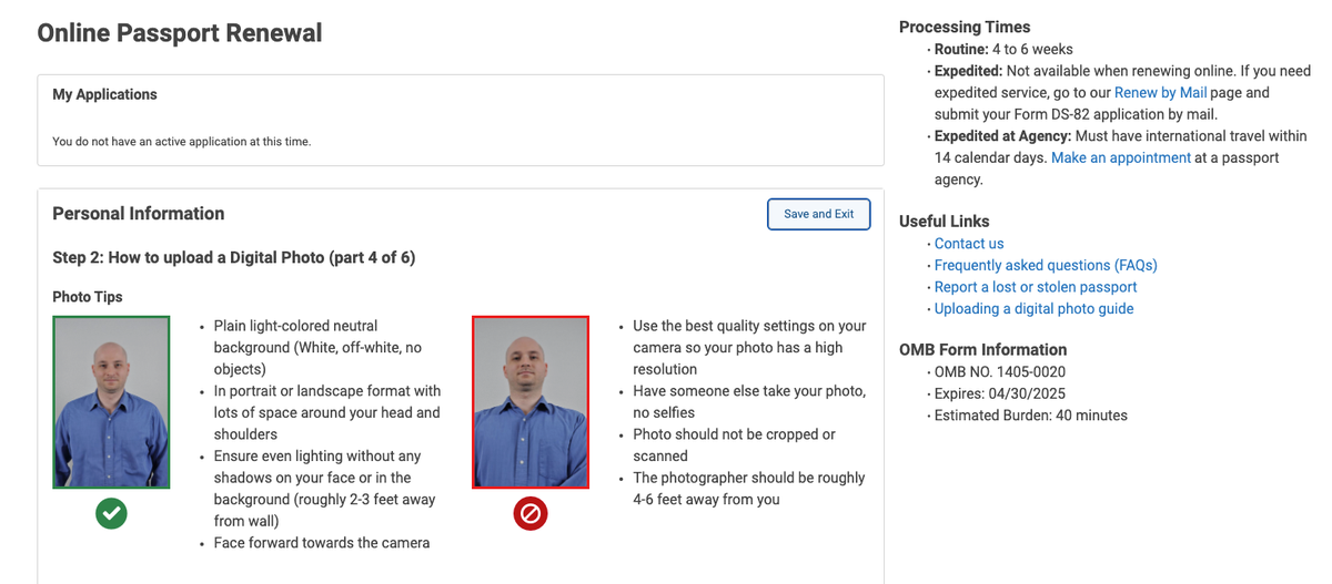 Online passport renewal photo tips