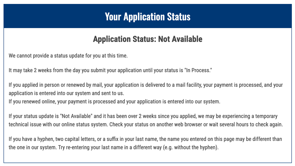 Online passport renewal status not available