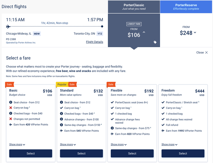 Porter Airlines Fare Types Porter Airlines Fare Types
