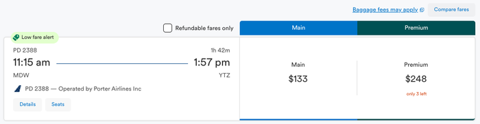 Porter Flight from Chicago to Toronto on Alaskas Website Porter Flight from Chicago to Toronto on Alaska's Website