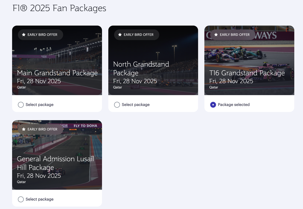 Qatar Airways Formula 1 fan packages