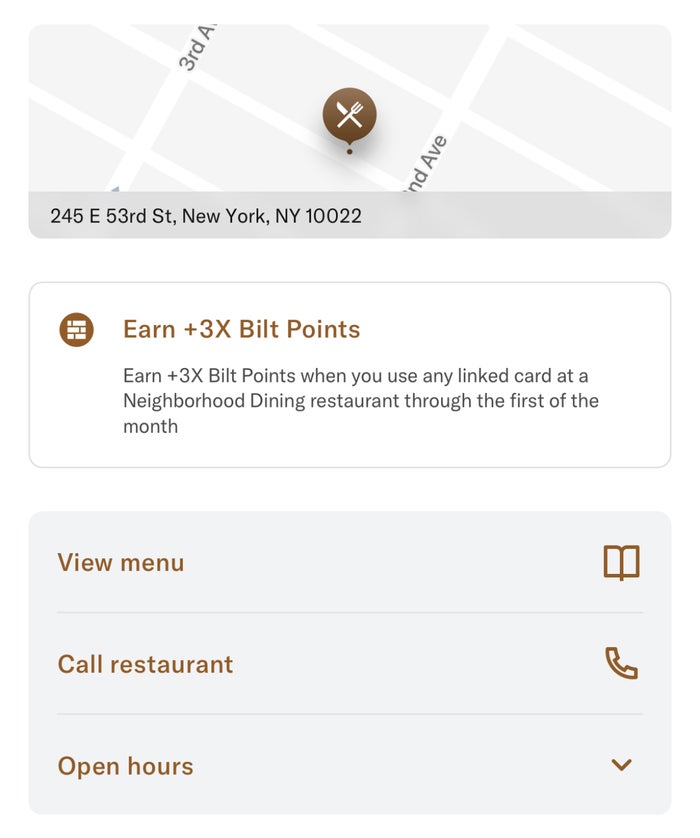Restaurant Details in Bilt Dining