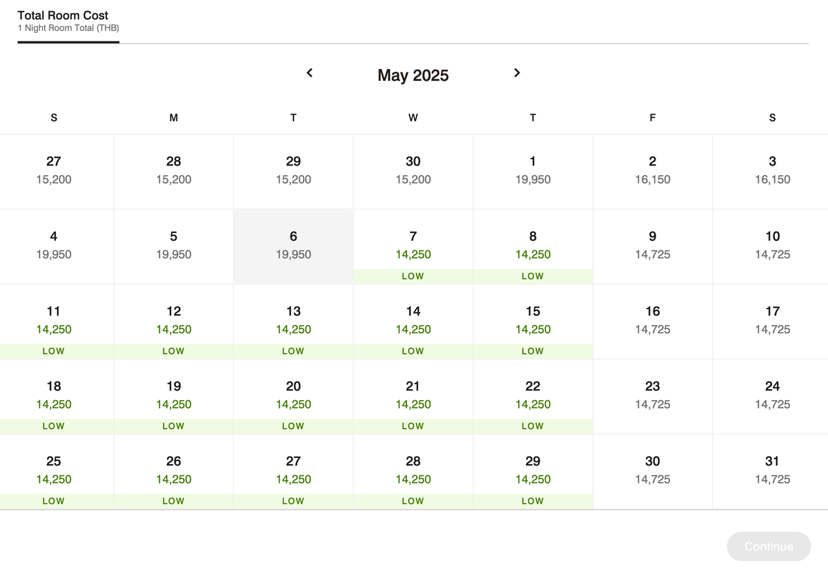 Ritz Carlton Bangkok cash rates May 2025