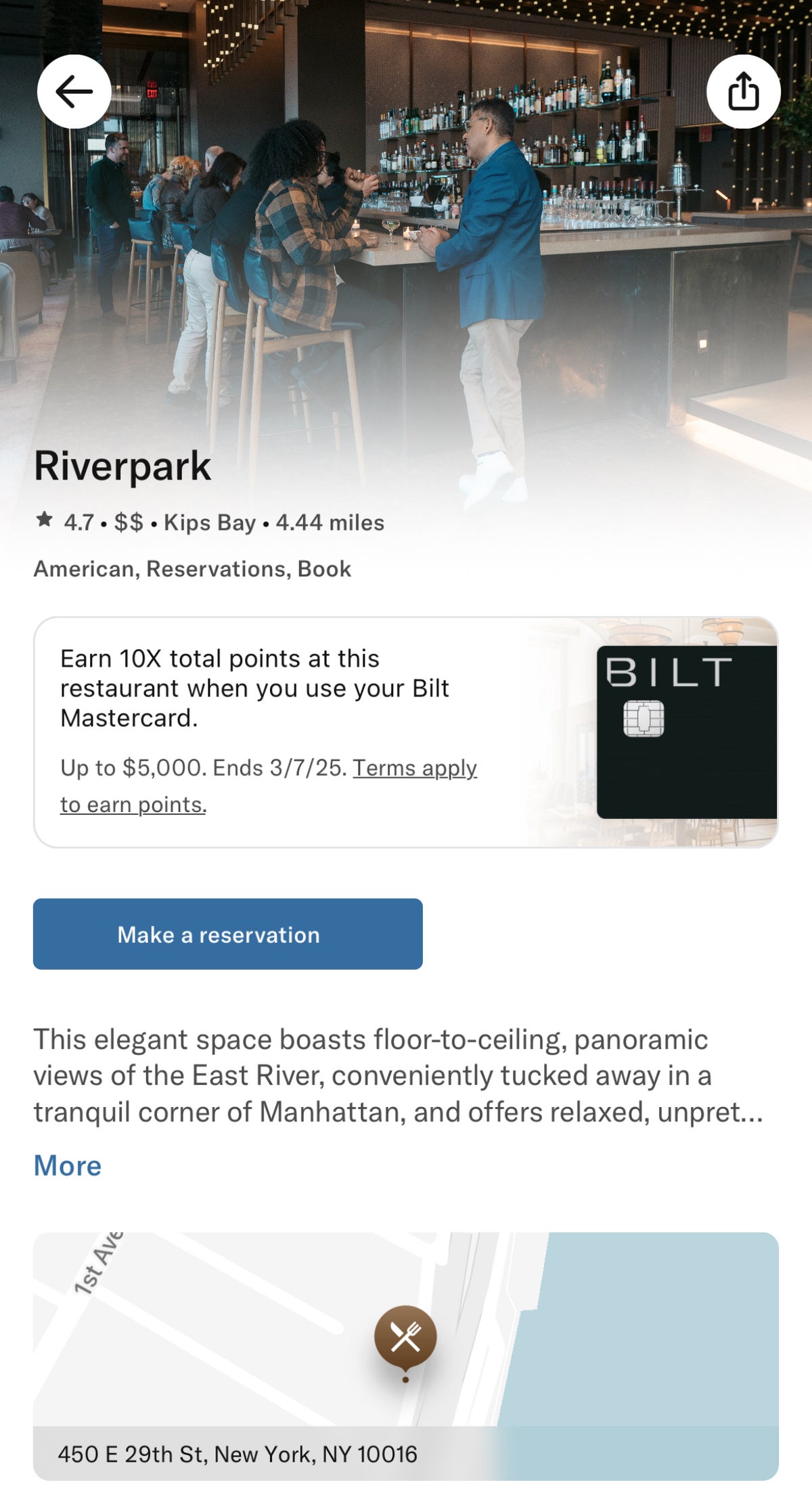 Riverpark listing on Bilt Dining