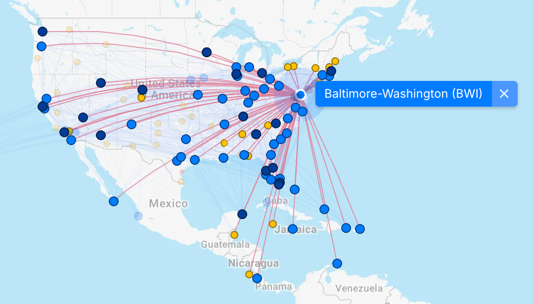 Southwest route network for Baltimore