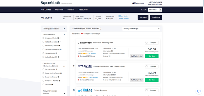Squaremouth travel insurance quotes