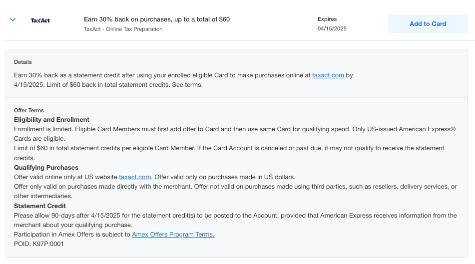 Taxact Amex Offer