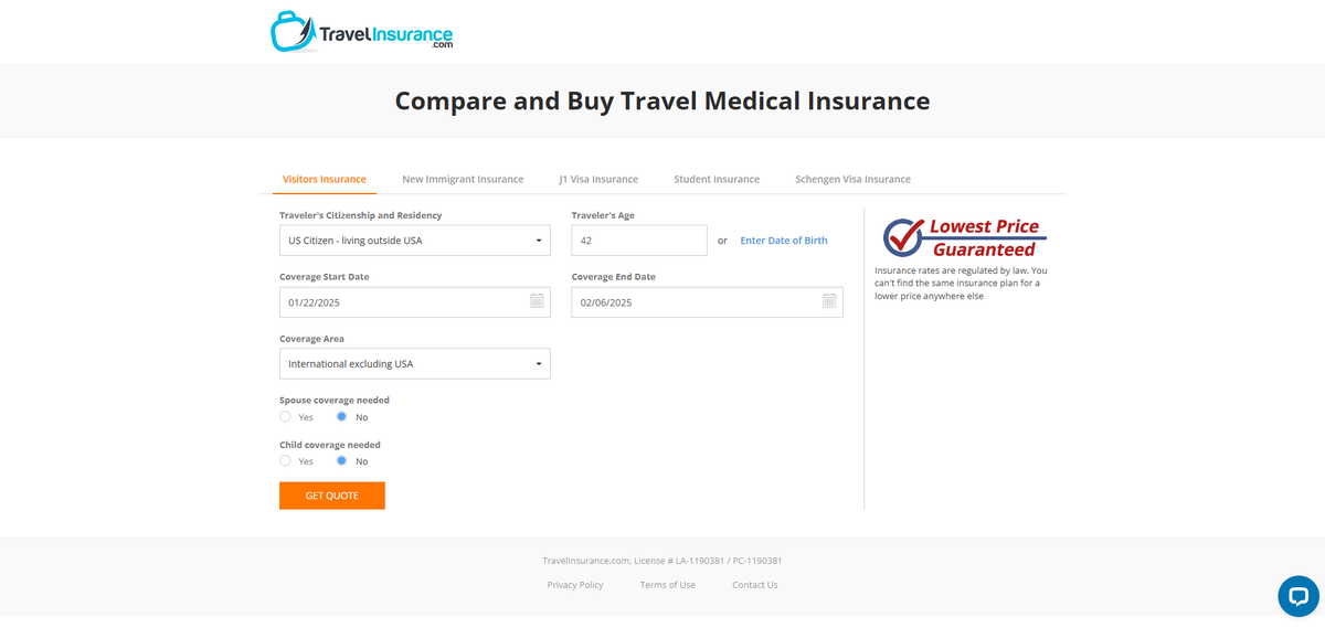 Travelinsurance.com travel medical insurance quote engine