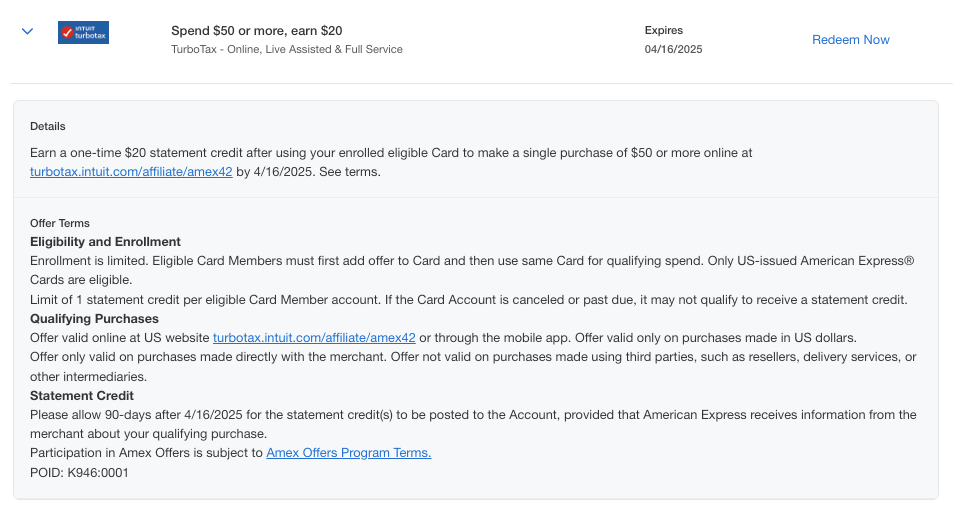Turbo Tax Amex Offer