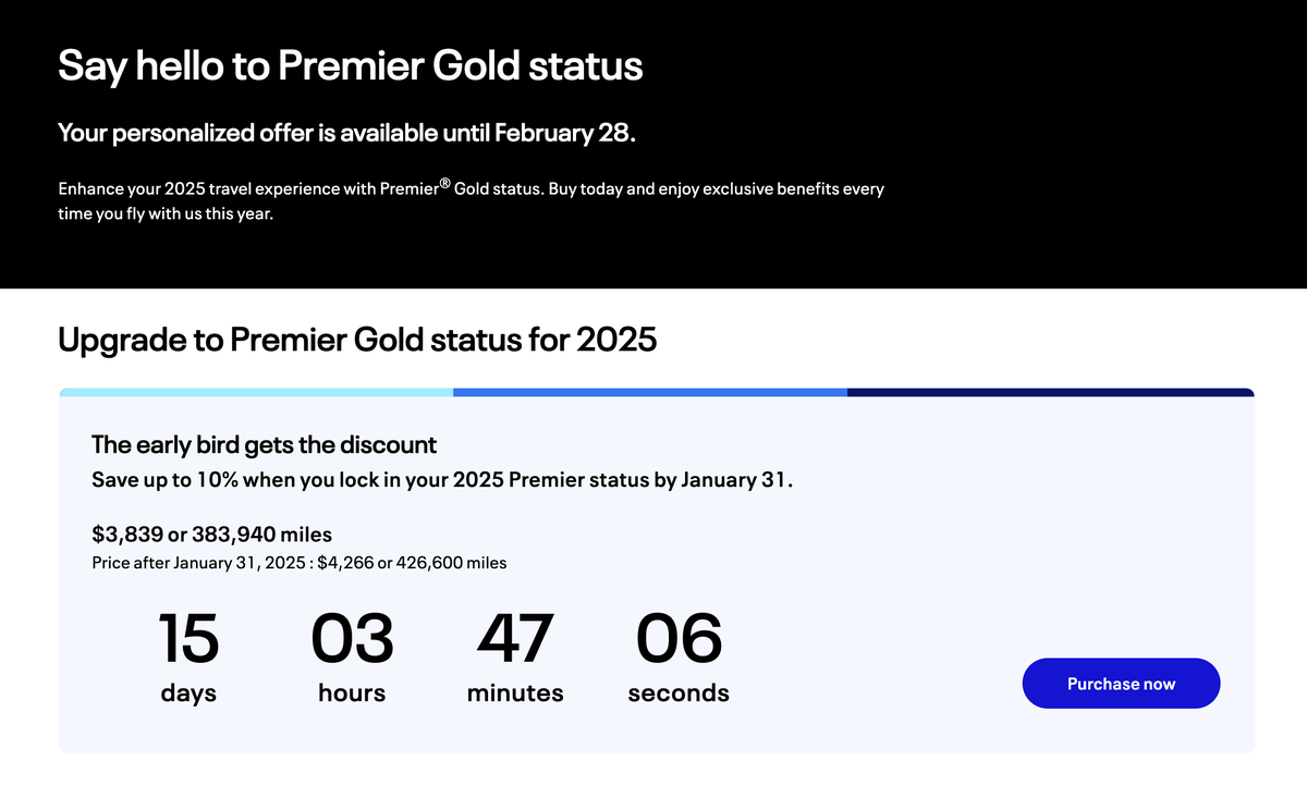 United Airlines buy up Premier Gold 2025 3839