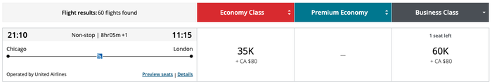 United Award Flight on Air Canadas Website United Award Flight on Air Canada's Website