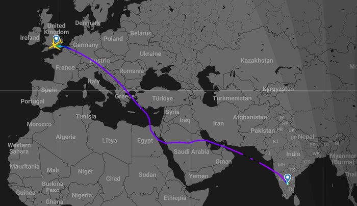 Virgin Atlantic VS316 route map Virgin Atlantic VS316 route map